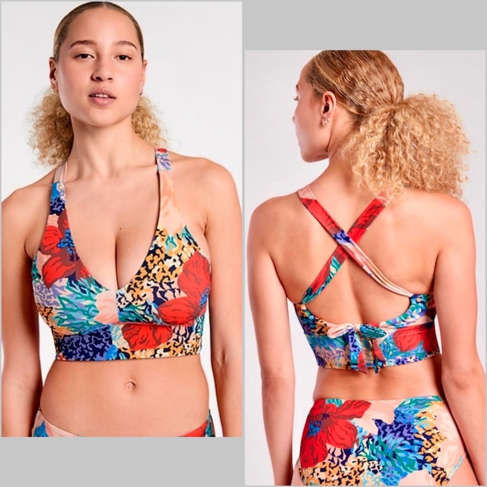 Athleta Longline Plunge Printed Bikini Top Bora Bora
